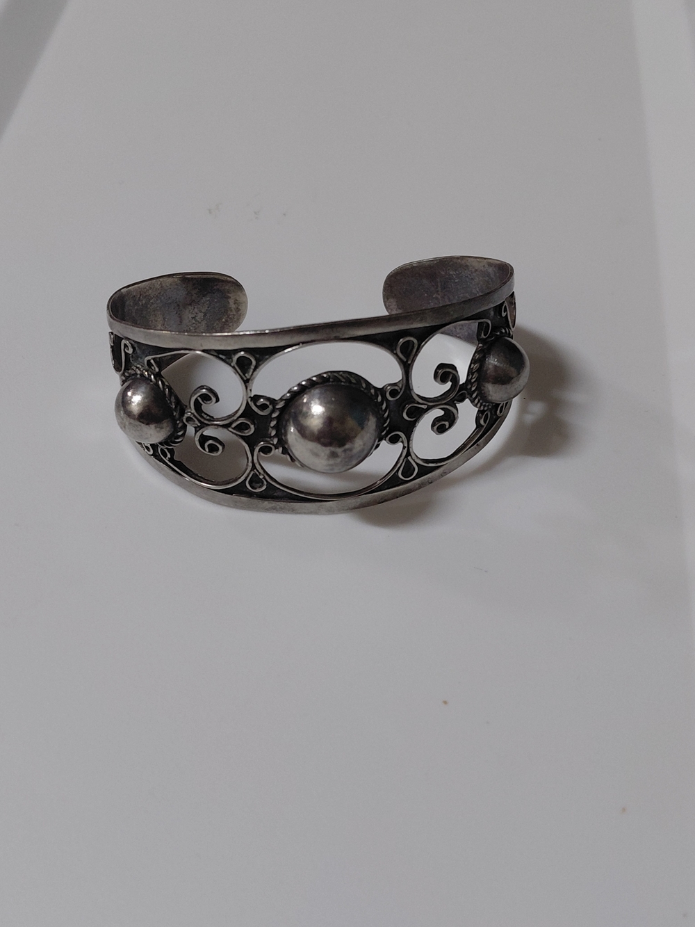 Ornate Silver-Tone Filigree Cuff Bracelet Vintage.